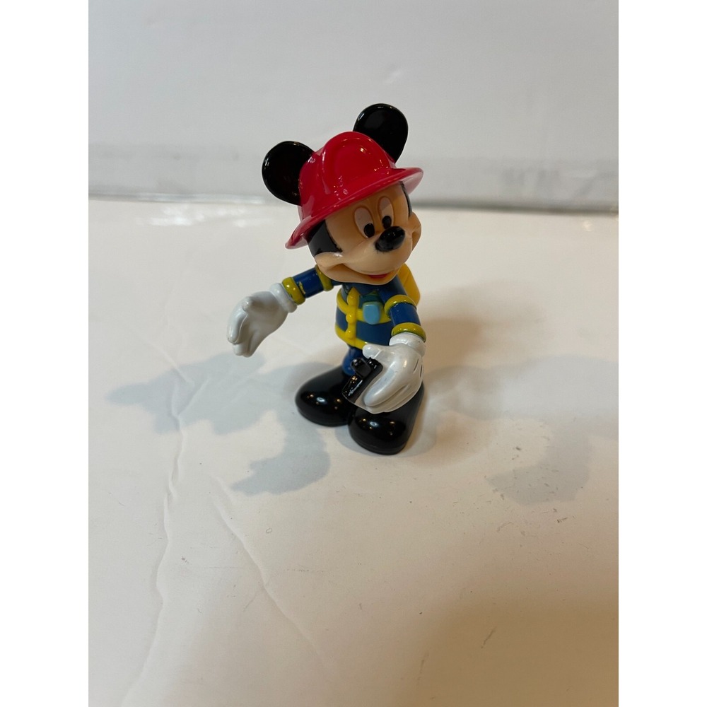 Disney Mickey Mouse Firefighter PVC Figure Red Helmet Blue Uniform Miniature